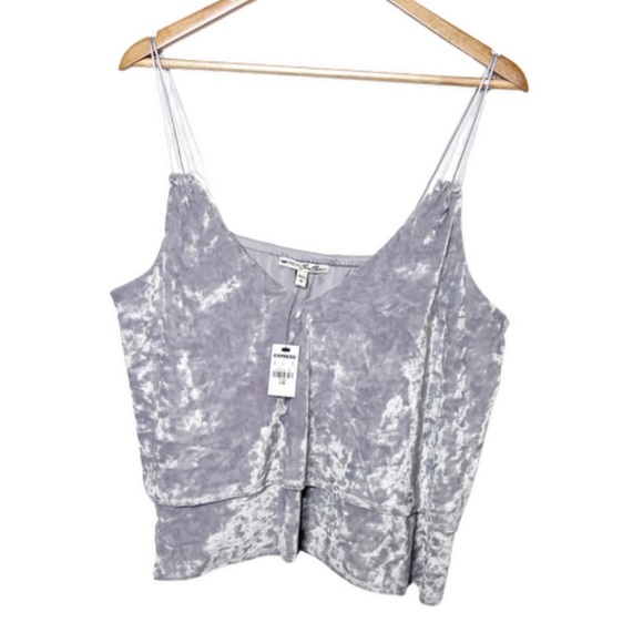 New with tag Express Women’s Velvet Grey Silver Ruffle Spaghetti Strap Crop Top - Picture 3 of 16